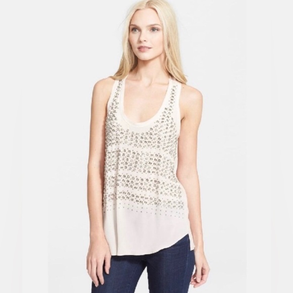 Rebecca Taylor Ballerina Light Pink Studded Silk Sleeveless Tank Size 12 - Picture 1 of 12